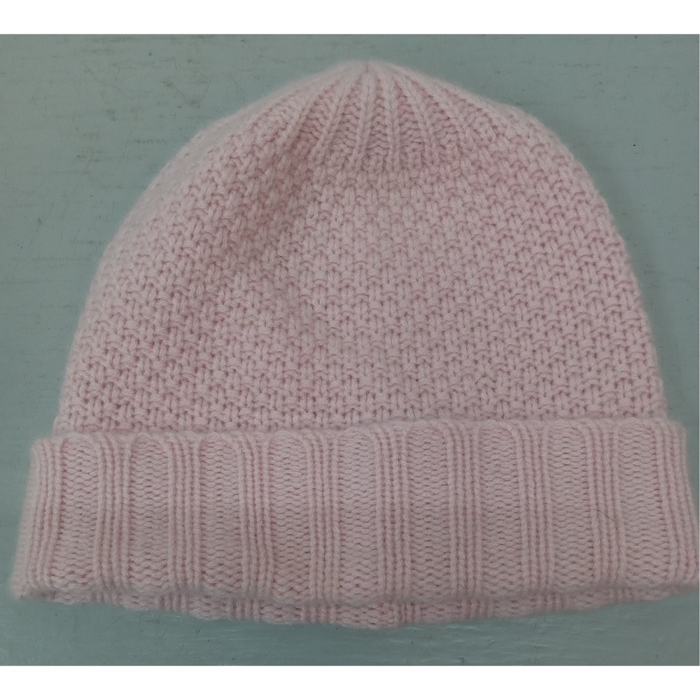 C by Bloomingdales Cashmere Beanie Light Pink Waffle Knit Ribbed Cuff‎ Hat O/S